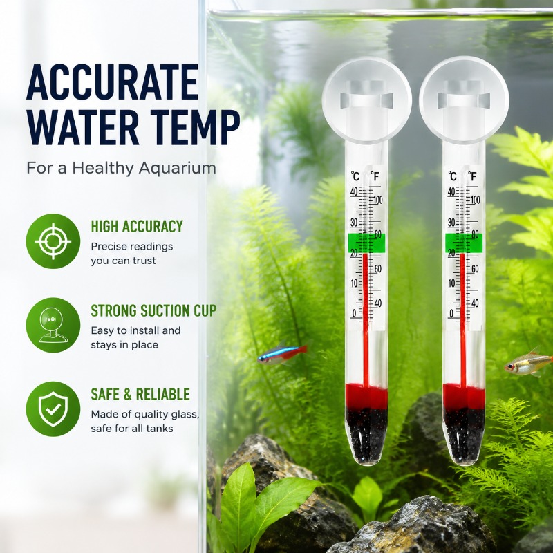 Planted Aquarium Temperature - ميزان حرارة زجاجي للأحواض المائية مع