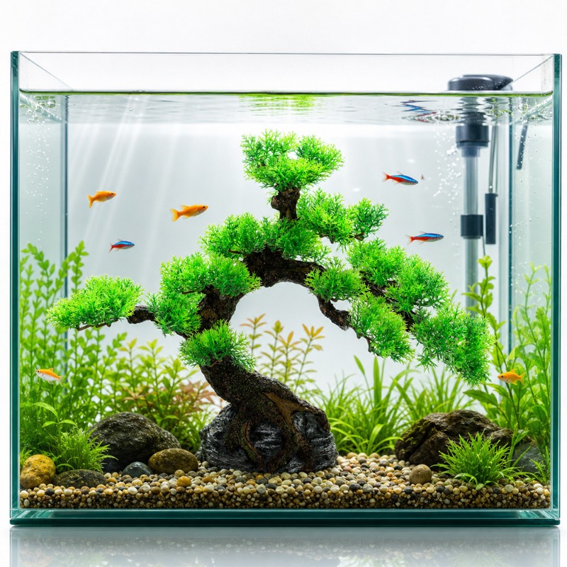 شجرة صنوبر من الراتنج مع عشب م - مراجعة Planted Aquarium Aquascape وسعره