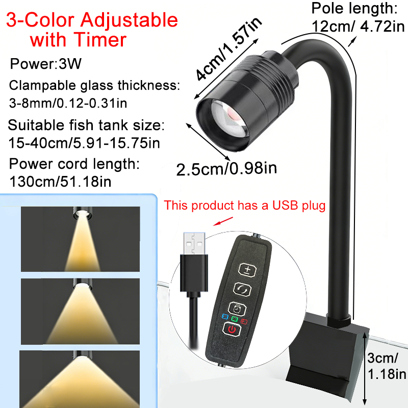 مصباح LED لحوض السمك بقوة 3 وا - مراجعة Aquarium Plant Growth Light وسعره